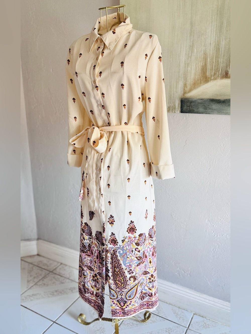 Sincerely Jules Paisley Belted Midi Shirt Dress Size Large - Picture 5 of 8
